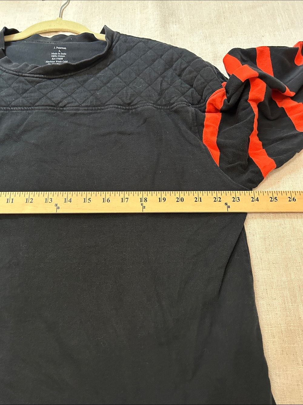 Vintage J. Peterman Men's Rugby Style Shirt Black/Orange Quilted Yoke Football - Picture 5 of 8